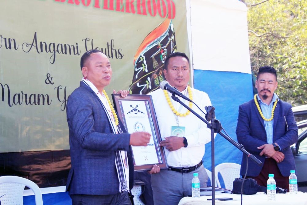 President of SAYO and NMSYO during the Brotherhood Affirmation programme at AYO Monolith, Kisama on December 5. (Morung Photo)